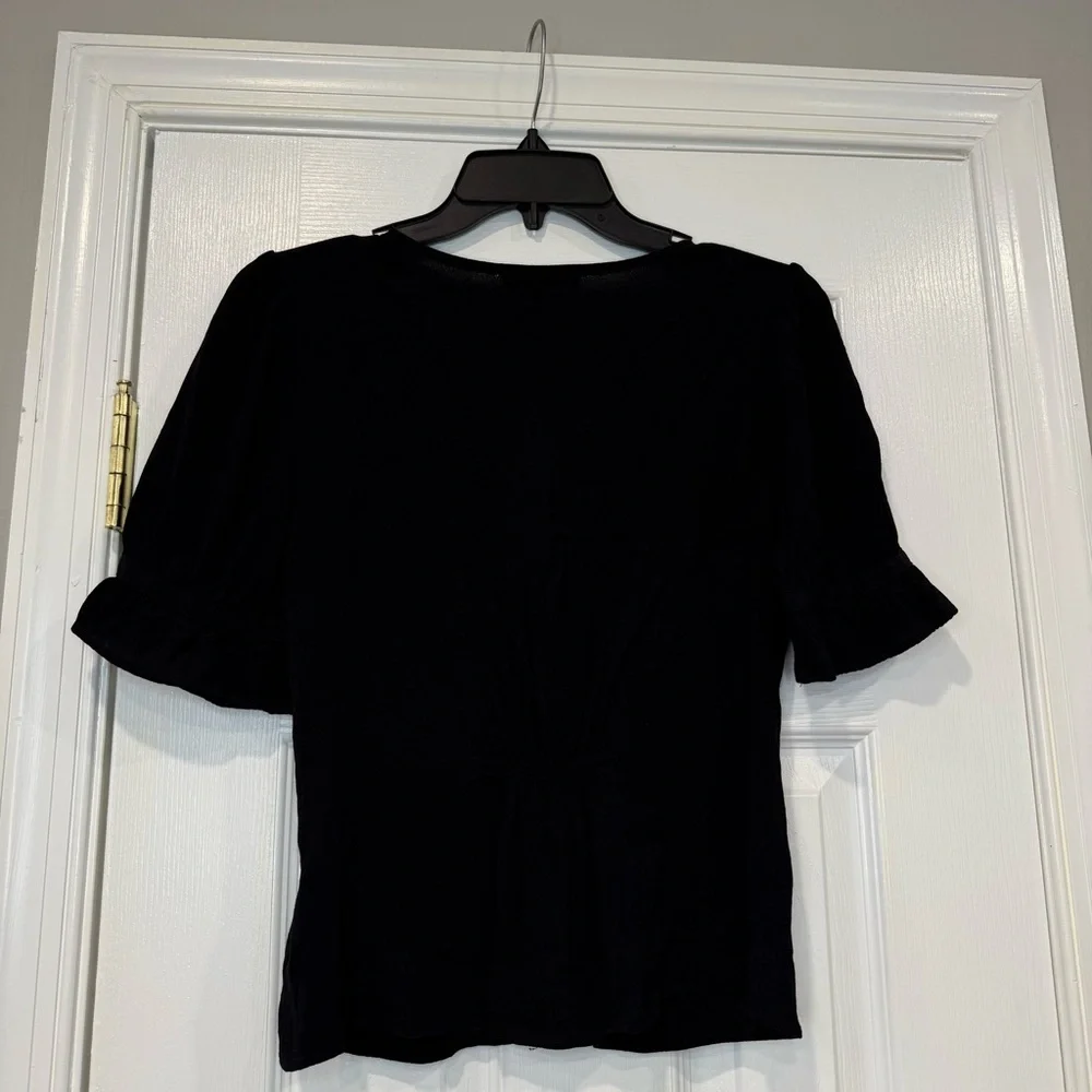 Madewell Black Fitted Button Down Blouse Ruffled Puff Sleeve Black Dressy Size 0
